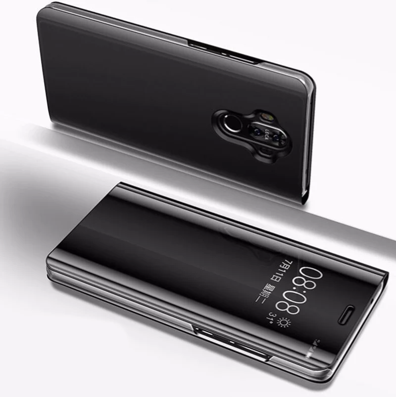 Black Умный зеркальный Чехол С Откидывающейся Крышкой для Samsung Galaxy S8 S9 плюс S7 край M10 M20 A5 A7 J3 J7 J5 J4 J6 J8 A6 A8 J2 Prime чехол - Цвет: Black
