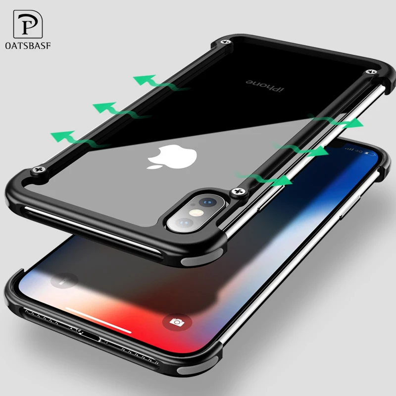 Металлический Чехол подушка безопасности OATSBASF для iPhone X 6 6s 7 8 Plus тонкий защитный
