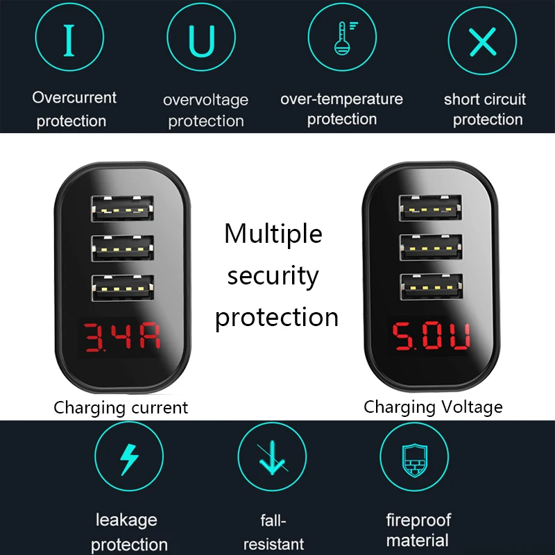 Светодиодный дисплей 3 USB зарядное устройство, Baseus USB ЗУ для мобильного телефона Быстрая зарядка настенное зарядное устройство для iPhone samsung Xiaomi 3.4A Max зарядное устройство