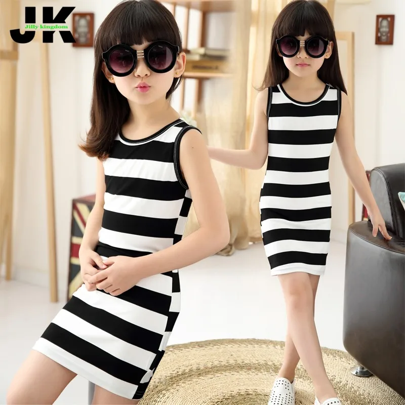 Jilly/детская одежда для девочек летнее платье в черно-белую полоску Детские