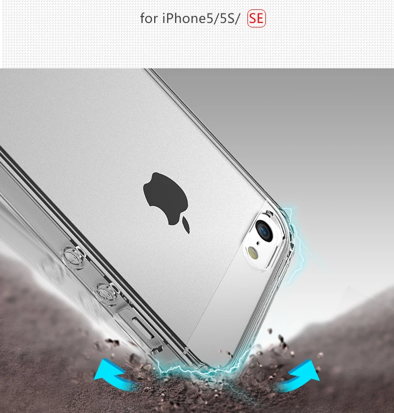 Для iPhone 5S 5 SE прозрачные чехлы для телефонов мягкий ТПУ Бампер Жесткий ПК