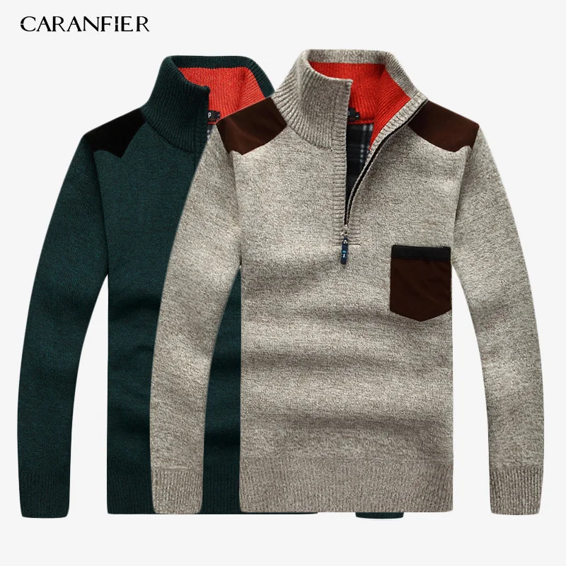 2PCSMM CARANFIER, 3 шт., новинка, мужские свитера, толстые, теплые, зимние, на молнии, пуловер, кашемир, шерсть, свитер, для мужчин, трикотаж, Homme, размера плюс, 3XL - Цвет: 2PCSMM