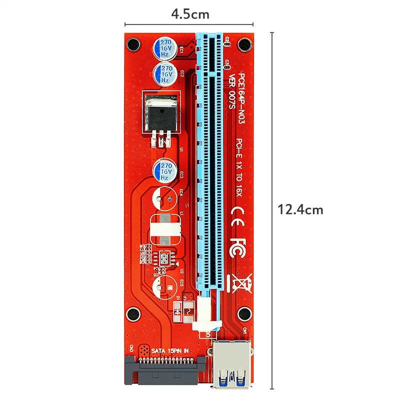 

VER 007S Red PCI-E 1X to 16X Riser Card Extender PCI Express Adapter USB 3.0 Cable /15Pin Professional SATA Power Supply