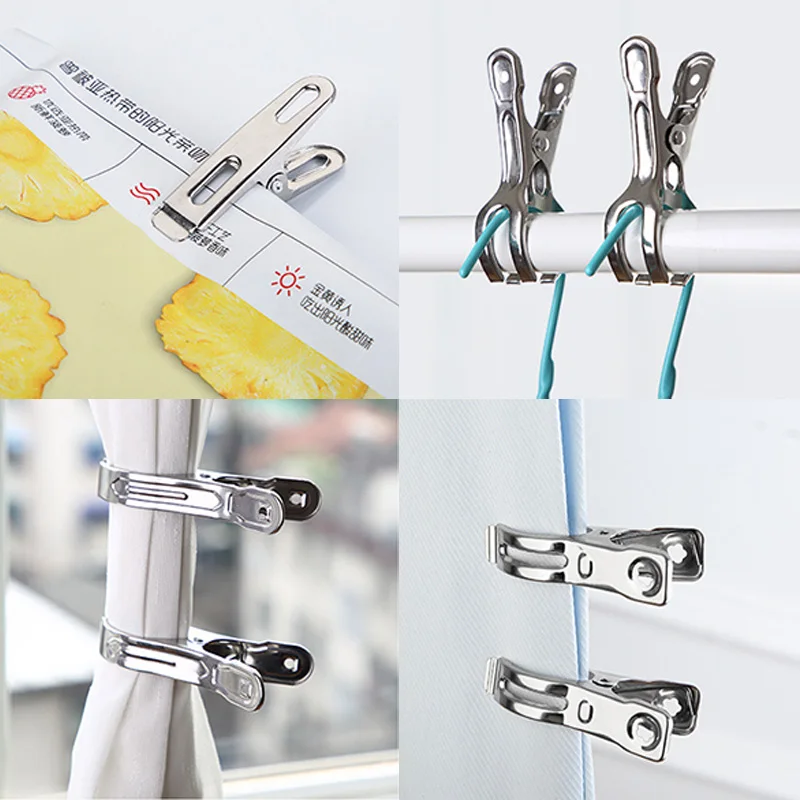 Laundry Drying Hanger Metal Clamps Clothes Peg Quilt Clamp Food Sealing Clip Stainless Steel 1 Set Multifunction Windproof | Дом и сад