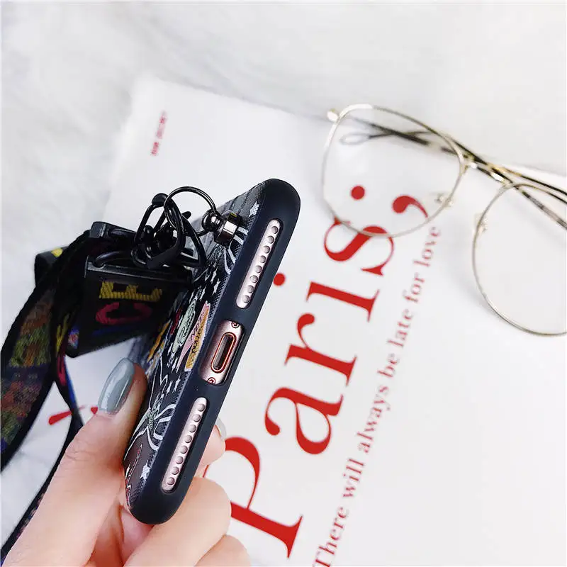 QINUO Cool Skull Hummingbird relief Strap Case For iPhone 6 6s 7 8 Plus Abstract Crane Flower Soft X XS Max XR |