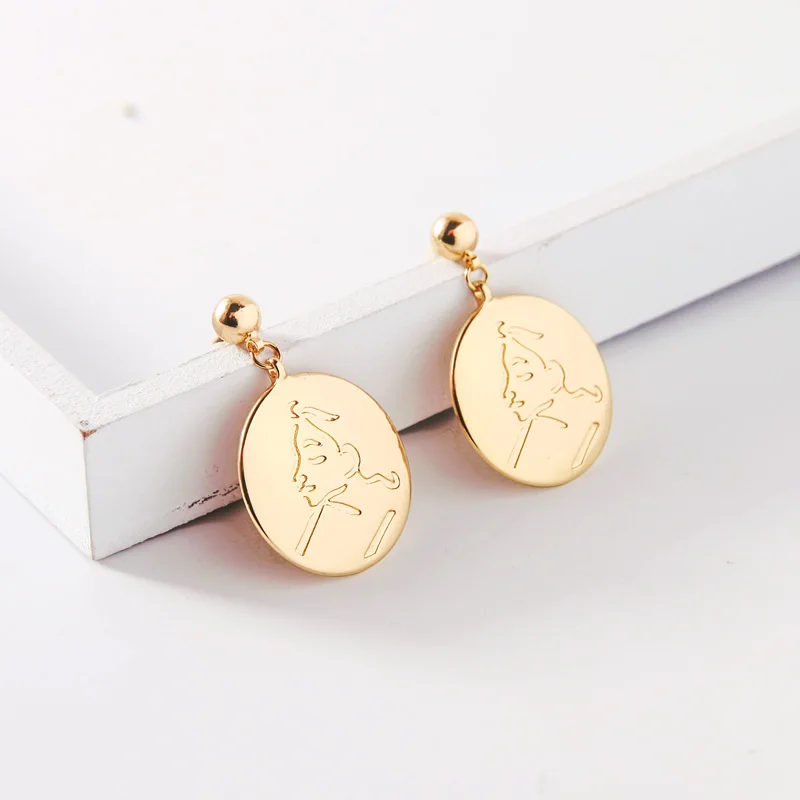 Simple Style Design Women Drop Earrings Geometric Character Round Alloy Pendant Fashion Jewelry | Украшения и аксессуары