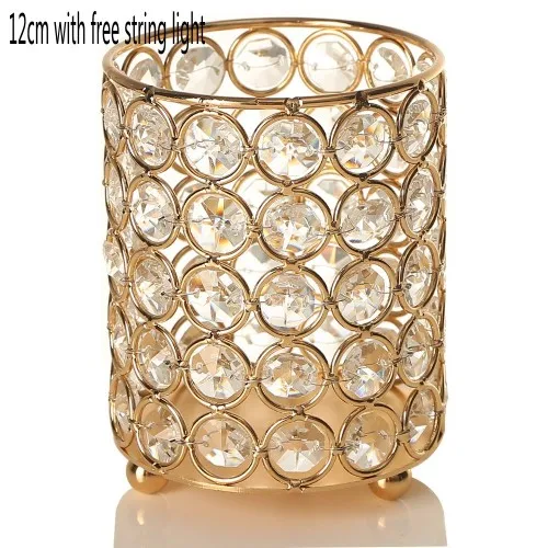12cm Gold Цилиндрический Стеклянный Подсвечник подсвечники металлическая чашка Хрустальная подставка ваза для дома Свадьба Рождество Хэллоуин украшения Центральные элементы - Цвет: 12cm Gold