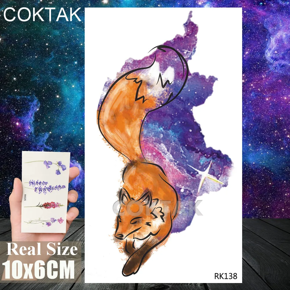 CRK138 3D акварельные Временные татуировки лисы, креативные наклейки, водостойкие листы, татуировки для мужчин, женщин, детей, боди-арт, рисунок, татуировки руки и ноги - Цвет: CRK138