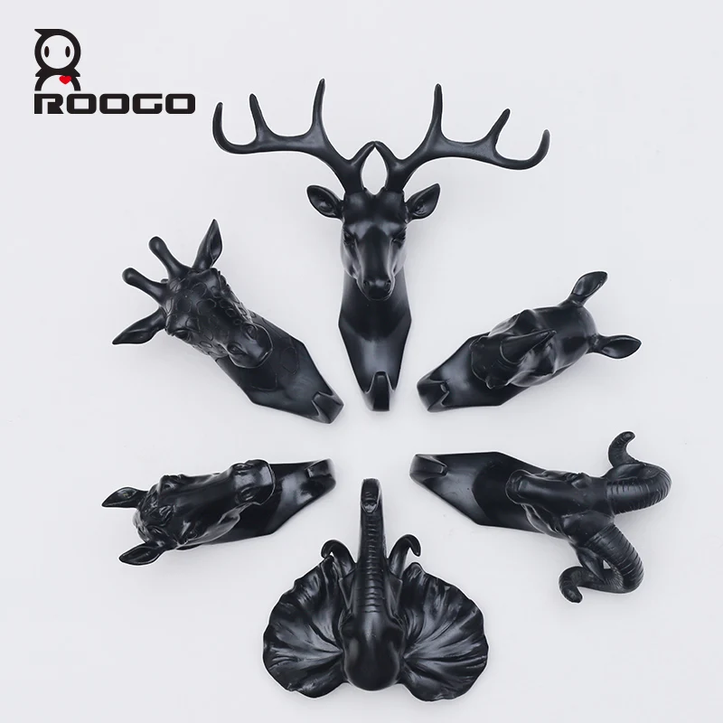 Roogo вешалка держатель для ключей настенная голова оленя декоративный настенный крючок черный Annimal настенный крючок-вешалка полимерное украшение для дома аксессуары