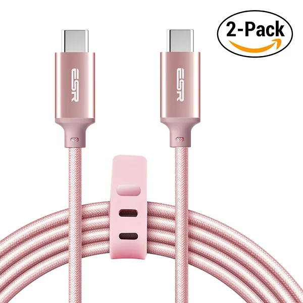 USB-C-USB-C кабель USB 2,0, ESR 2 шт. в упаковке, синхронизация данных, быстрая зарядка 2 м, кабель type C-type C для MacBook, samsung S8, LG G6 - Цвет: Rose Gold