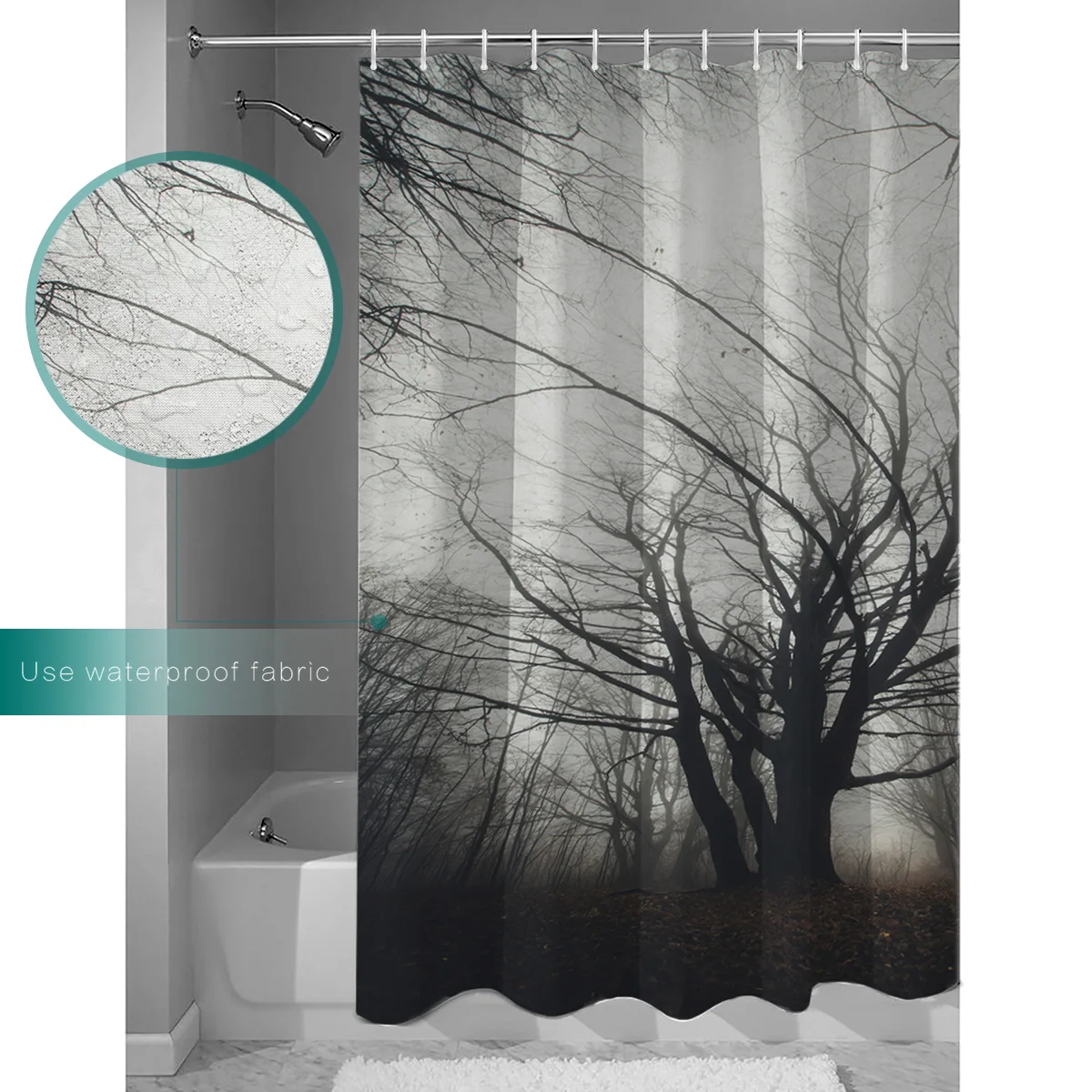 WARMTOUR Shower Curtain Branch Tree Forest Extra Long Fabric Bath Curtains Bathroom Decor with Hooks | Дом и сад
