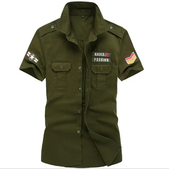 Plus Size M-6XL 2017 Hot High Quality Men's Short Sleeve Shirt men's military uniform style men Casual Top Clothes | Мужская