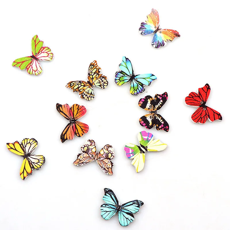 2000 шт. 2 отверстия Красочные бабочки деревянные Кнопки Fit Швейные и Скрапбукинг