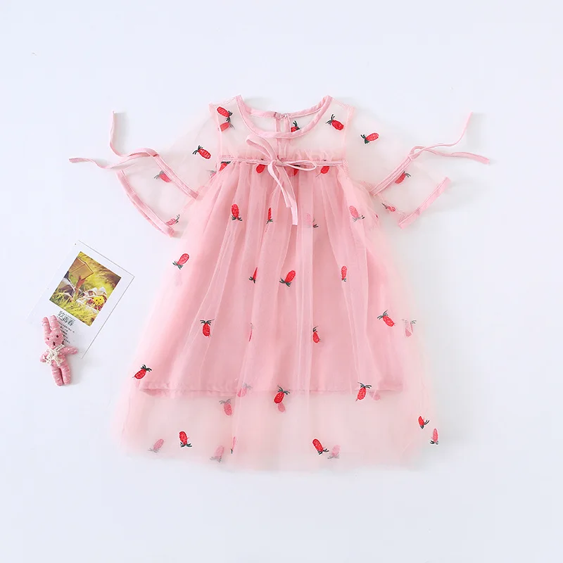 2019 Summer New Arrival korean style pineapple embroidered princess all-match short sleeve dress for cute sweet baby girls | Детская