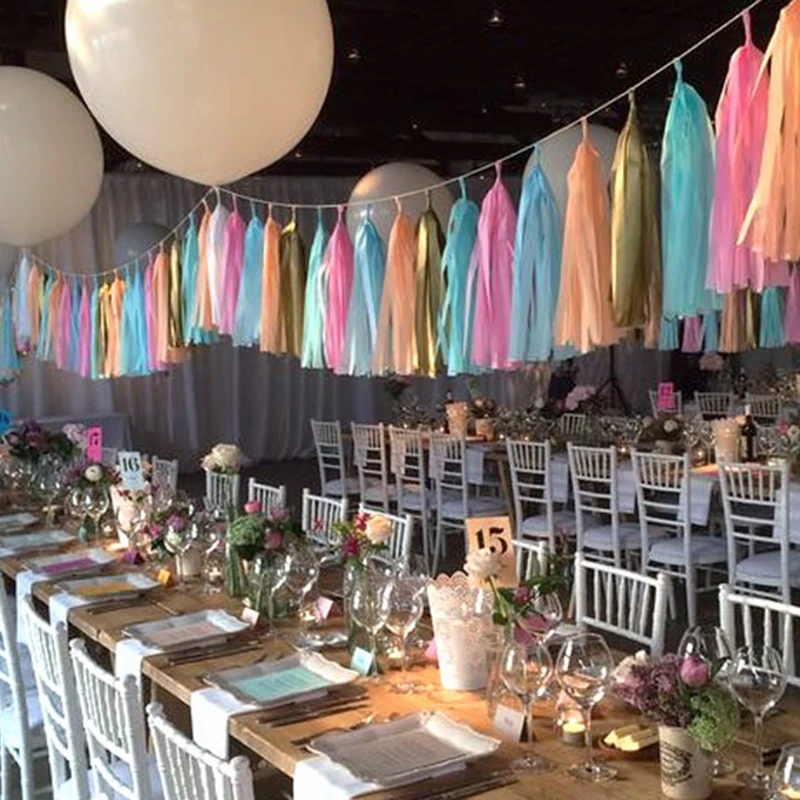 Гирлянда 14 дюймов (35 см) из папиросной бумаги с кисточками 5 разных цветов для