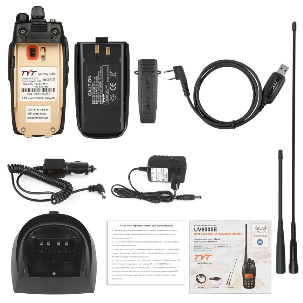 TYT UV 8000E двухдиапазонный ручной 136 174/400 520MHz Tri Power 10W поперечный репитер 3600mA