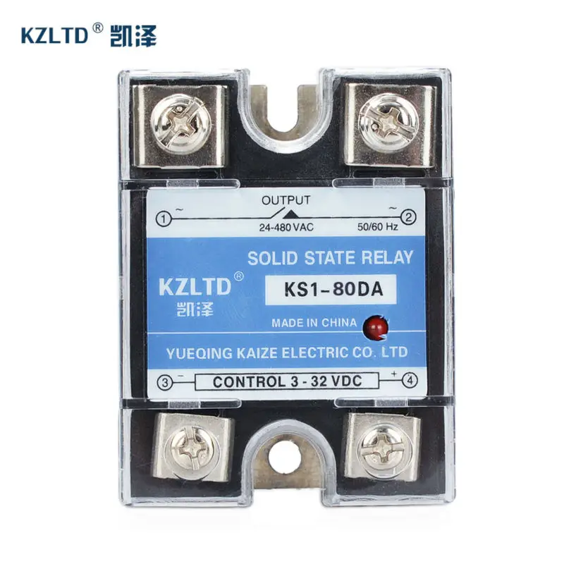 

SSR-80DA 80A Relay Solid State Input 3~32V DC to Output 24~480V AC SSR with Heat Sink Plate KS1-80DA Explosion-Proof
