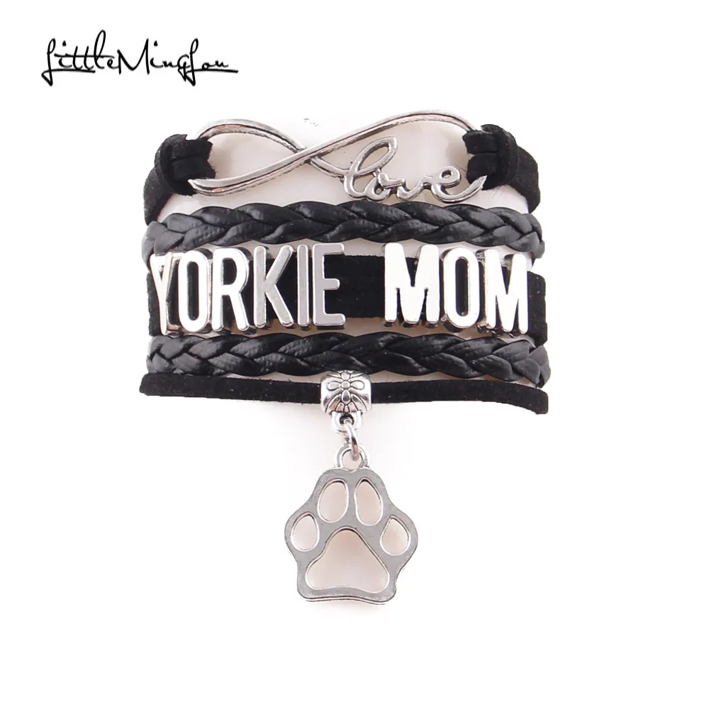 Маленький Minglou Infinity Love YORKIE браслет мамы dog pet амулет лапа кожаные браслеты и обручи