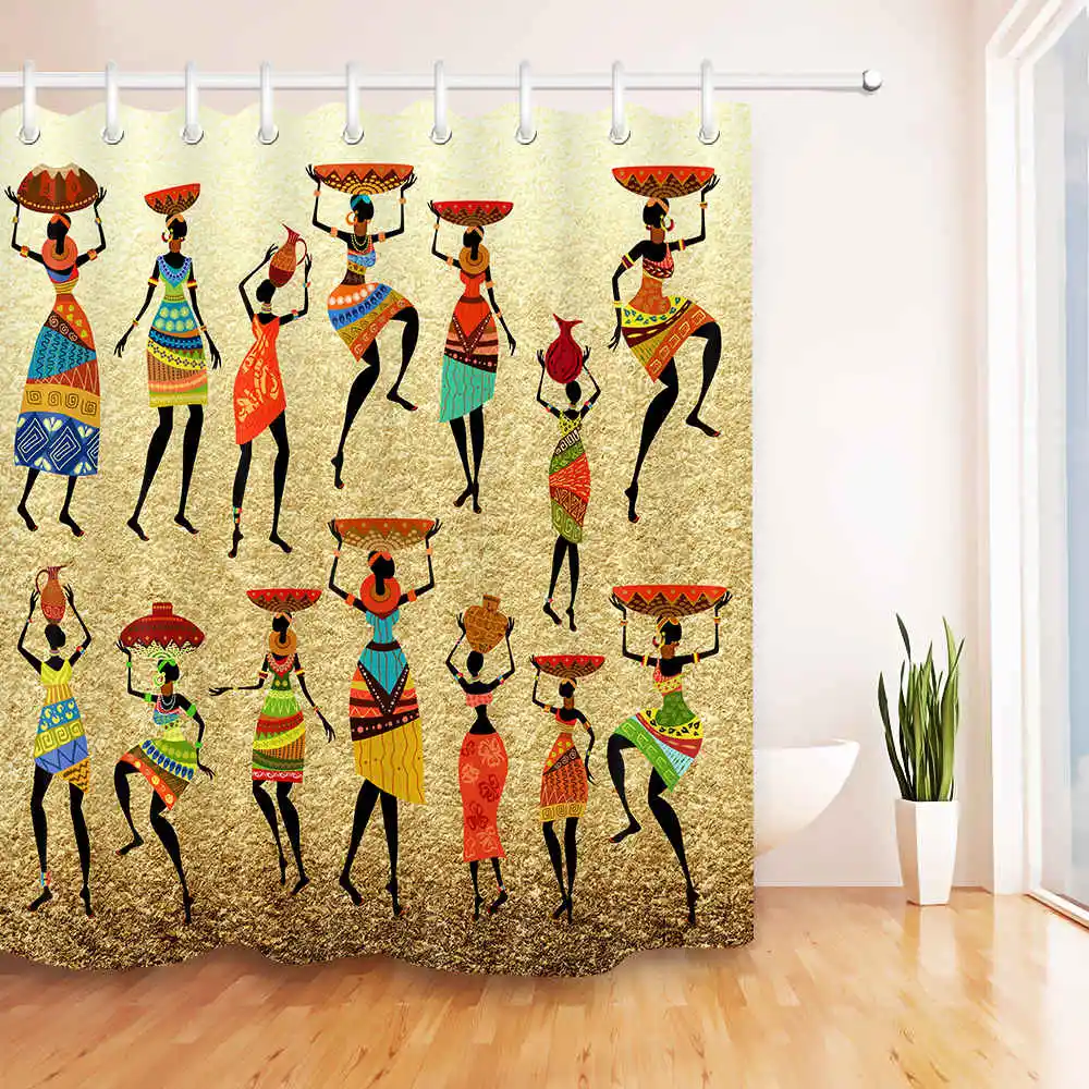 

Водонепроницаемая американская африканская Женская Повседневная Золотая занавеска для душа LB, занавеска для ванной из полиэстера на заказ