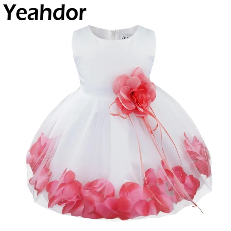 

Infant Baby Girls Knee Length Tulle Loose Flower Petals Wedding Flower Girls Dress Toddler 1 Year Birthday Christening Dress