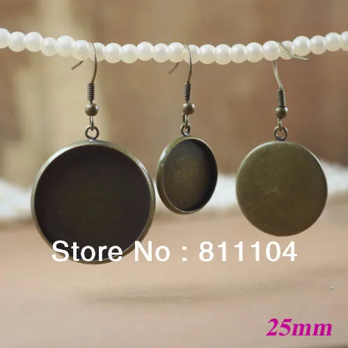 

25mm Blank Earrings Base Settings Round bezel Tray Cameo Cabochon Ear Clip Hook Earrings Findings Crafts Bronze tone