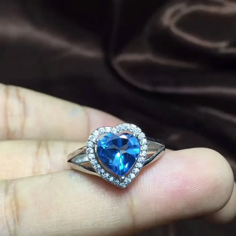 

Natural blue topaz stone Ring Natural gemstone ring 925 sterling silver trendy elegant Romantic heart women party gift Jewelry