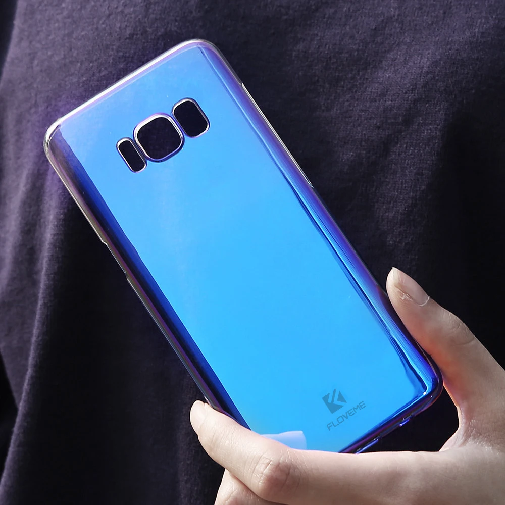 FLOVEME Clear Gradient Blue Light Hard PC Case For Samsung S8 Plus S7 S6 Edge iPhone 6 6S 7 Cover Galaxy Funda |