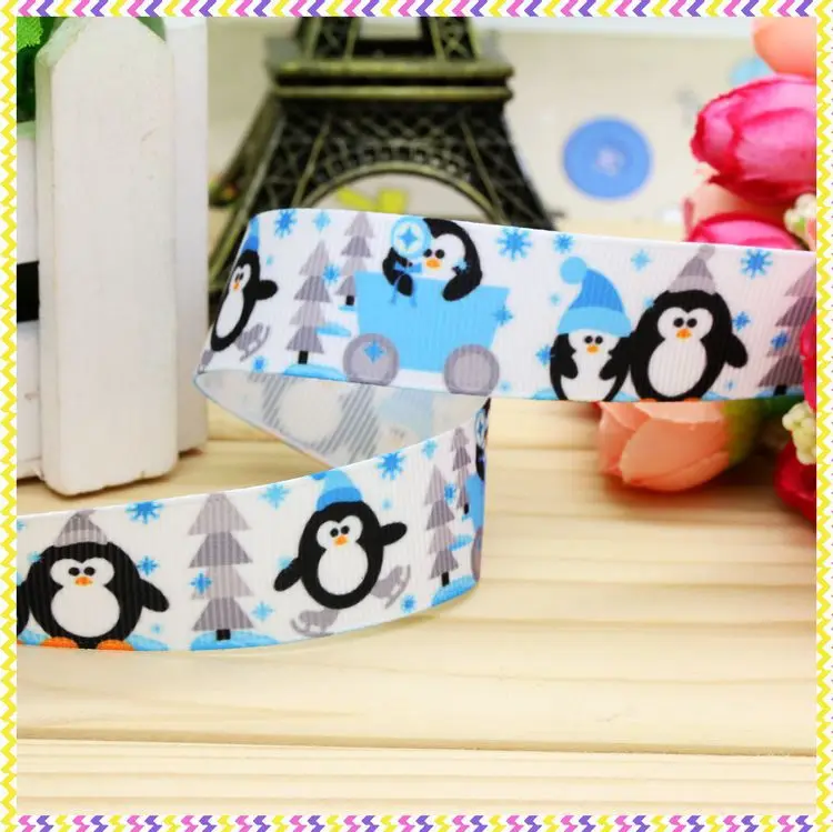 

New 7/8'' Free shipping penguin printed grosgrain ribbon hair bow headwear party decoration wholesale OEM 22mm H4163