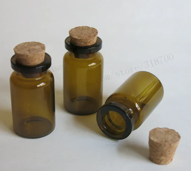 1000 шт./лот оптовая продажа бутылка из янтарного стекла 7 мл с деревянной пробкой