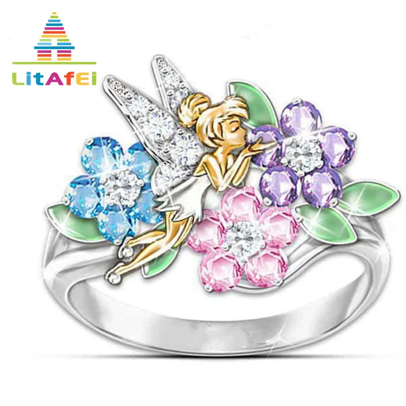 Ring Jewelry Colorful Crystal Flower/Angel Shape for Women Size 5/6/7/8/9/10 Trendy Rings Gift | Украшения и аксессуары