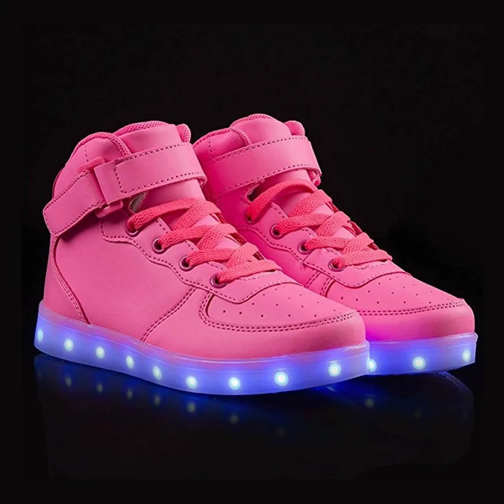Remote Control LED Shoes Womens Pink Color High Top with USB Charging Lace Up Luminous Casual Neon Dancing Party Sneakers | Обувь
