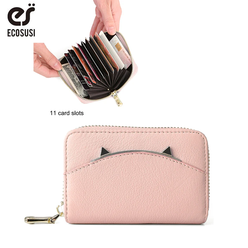 ECOSUSI кожаный женский кошелек аккордеон RFID защита держатель карты Органайзер