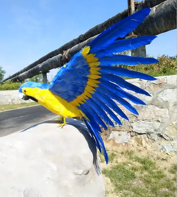 Asas de Penas de Papagaio Pássaro Artificial Grande Azul Espalhando Papagaio Artesanato Prop Casa Jardim Decoração Presente P2223 45×60 cm