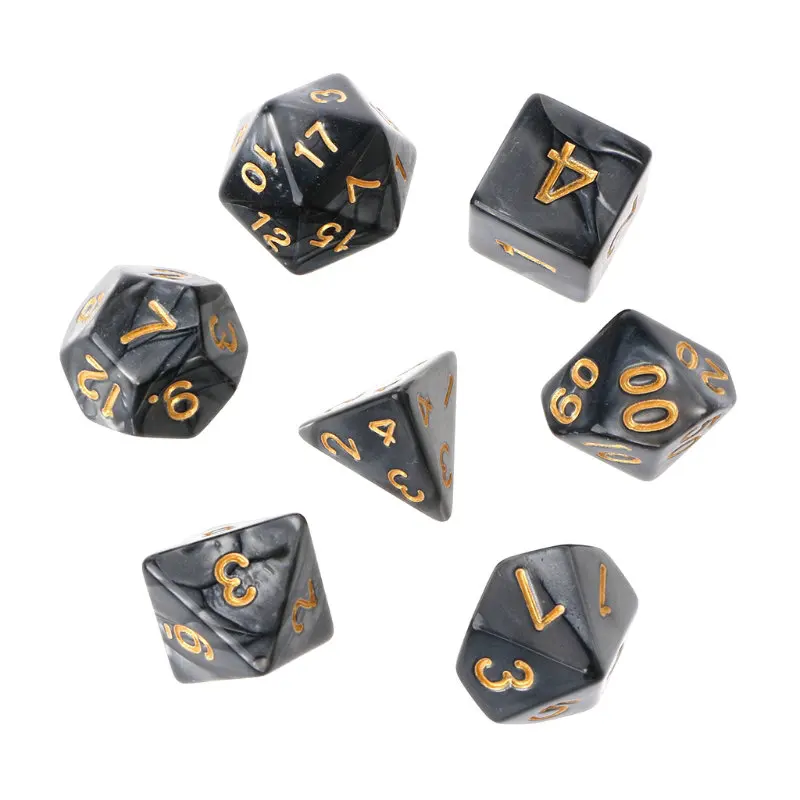 7 шт./компл. многогранные кубики Золотые номера для Дракон Pathfinder D20 D12 2xD10 D8 D6 D4 - Цвет: Черный