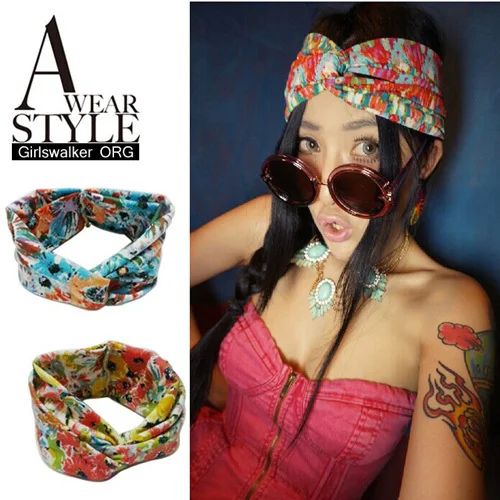 NEW wholesale retail fashion cotton floral fabric twist turban cross wide headband hair accessories popular for women 12cm wide