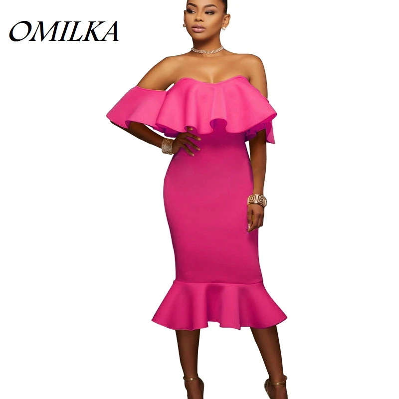 Женское облегающее платье Русалка OMILKA Клубное без бретелек юбка годе с оборками
