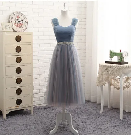 double shoulder tea- Robe De Soriee новые длинные платья подружек невесты в виде сердца свадебное платье без рукавов Бисероплетение трапециевидной формы контрастного Цвет пикантные Выходные туфли на выпускной вечерние платья - Цвет: double shoulder tea-