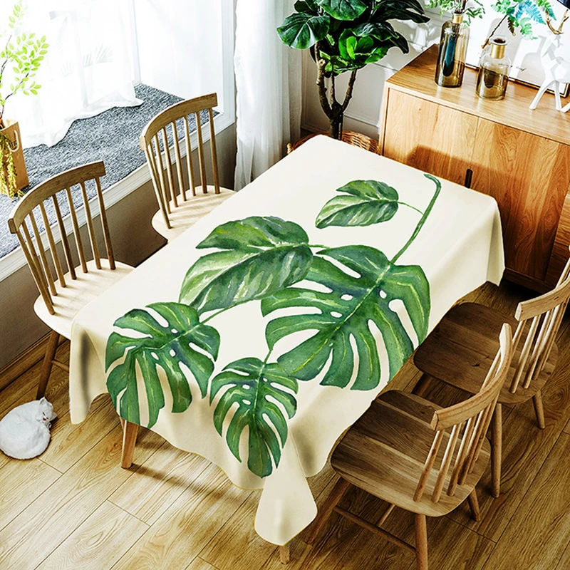 

3d Tablecloth Digital Printing Tropical Leaves Flower Pattern Polyester Waterproof Table Cloth for Wedding Party Table Cover