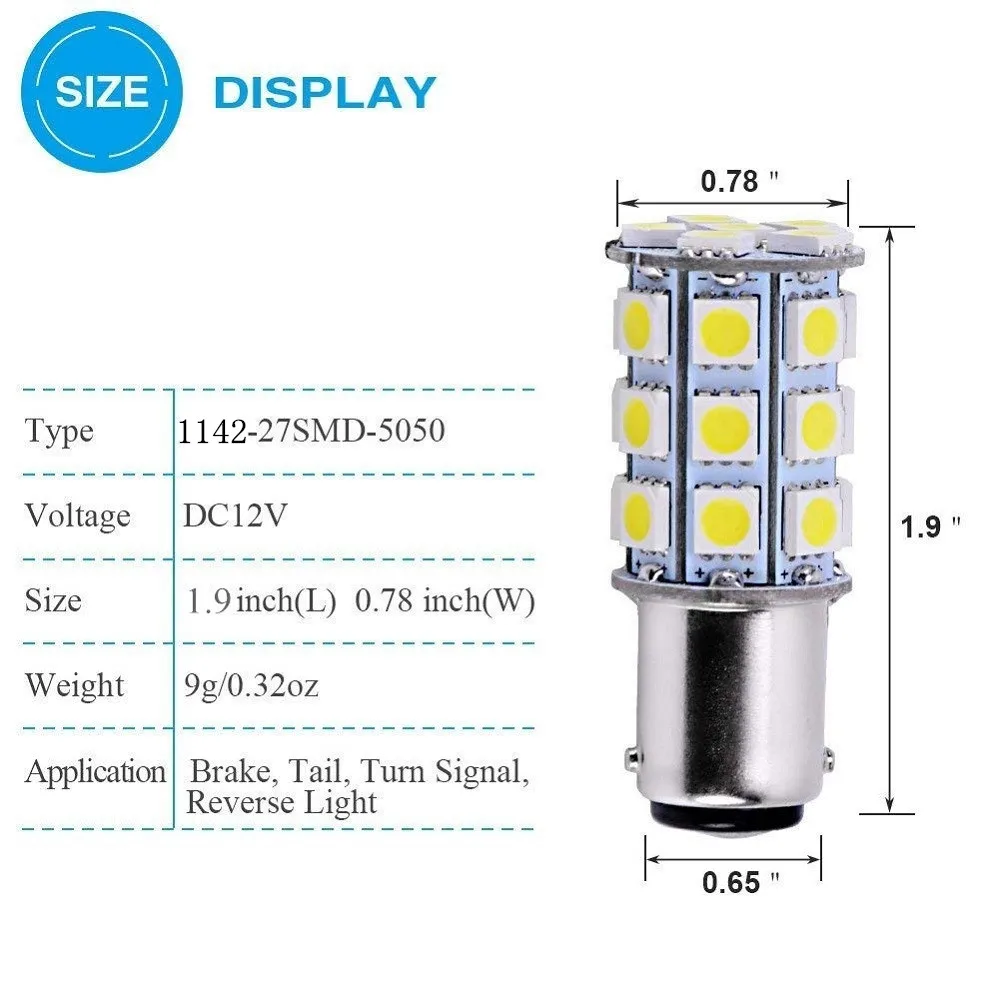 BA15D 1142 1076 1176 светодиодный лампы 5050 27SMD DC12V-24V для резервого питания обратный стоп-сигналы габаритными задними фонарями Rv огни белый 4 шт./лот