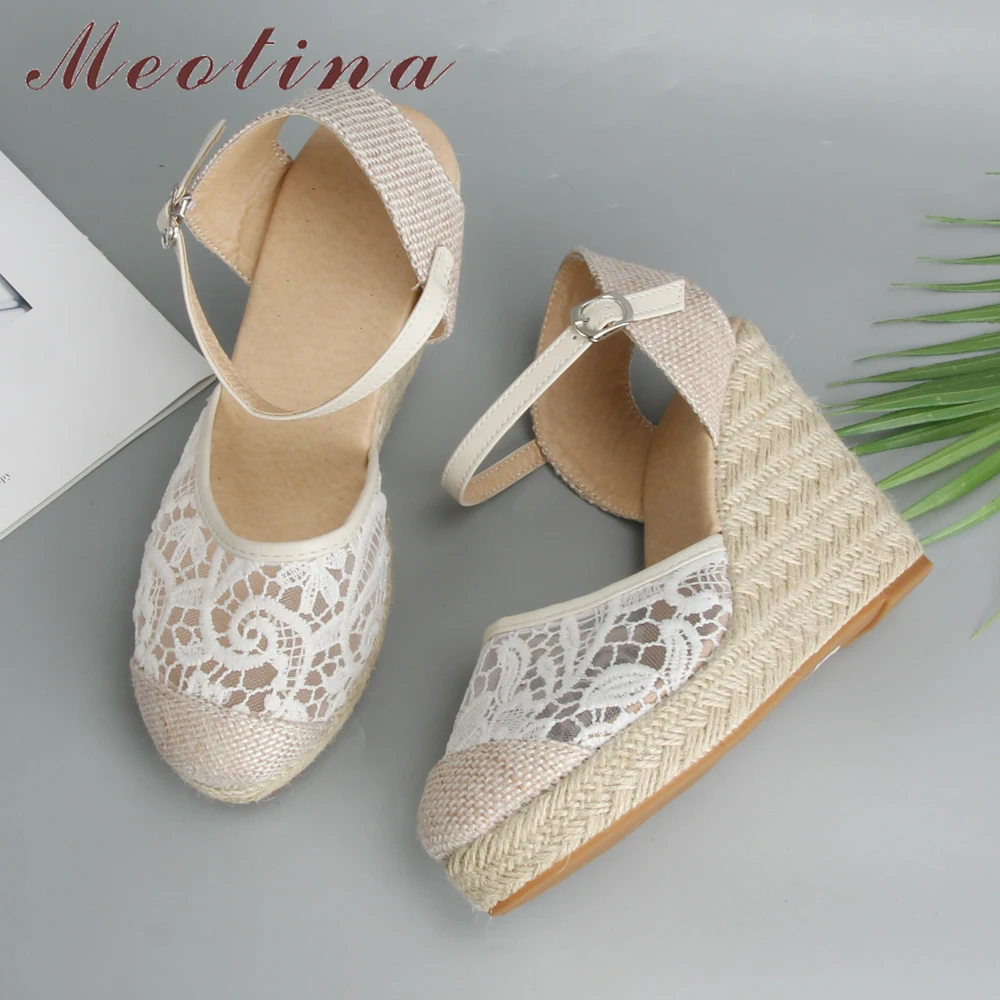 Meotina/Espadrille/женские летние сандалии на танкетке шнурках в богемном стиле высоком