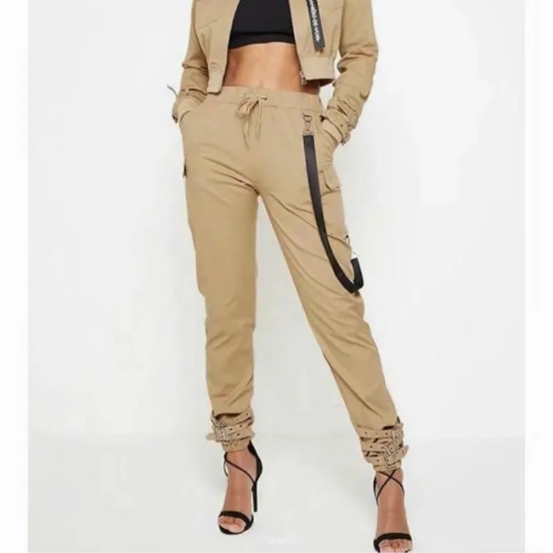 Женские уличные модные повседневные длинные брюки карго с карманами шнуровкой и