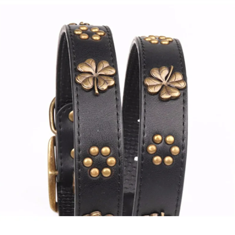 

PU Leather Dog Collar Durable Padded Personalized Pet Collars Customized for Small Medium Large Dogs Necklace Four Leaf Collar