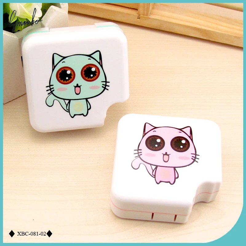 

Lymouko Hot Sale Cute Cartoon Smile Cat with Mirror Contact Lens Case for Women Gift Portable Kit Holder Lenses Box