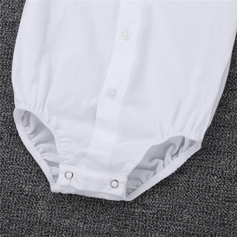Infant Baby Boys Baptism Outfit Short Sleeve Lapel Jumpsuit with Bow Tie Suspender Linen Set party wedding birthday clothes |