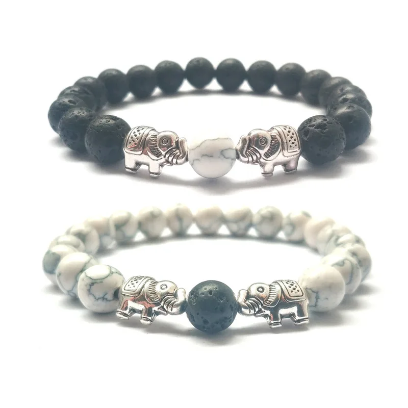 Поцелуй слонов 8 мм Howlite черный браслет с лавовым камнем DIY ароматерапия эфирные