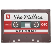 retro music cassette look with welcome family name doormat home decoration entry non slip door mat rubber washable floor home ru