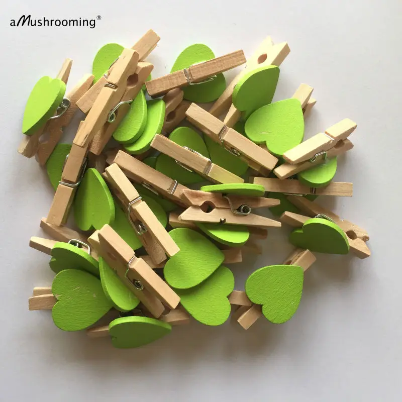 500x зеленая в форме сердца мини дерево Ремесло Прищепка клип одежда Peg 3 см для