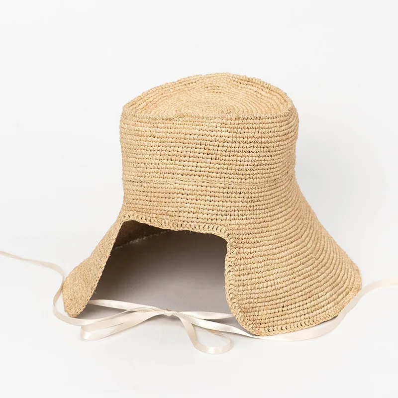Raffia вязаная крючком шляпа винтажная женская летняя Солнцезащитная ручной работы