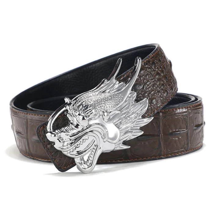 khaki silver Пояс с драконом для мужчин, известный бренд, дизайнерские ремни высокого качества, мужской подлинный кожаный ремень роскошь, широкий, новая мода, Воловья кожа, золото - Цвет: khaki silver