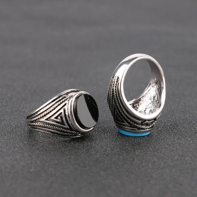 Мужское Винтажное кольцо из смолы черное большого размера с овальным покрытием